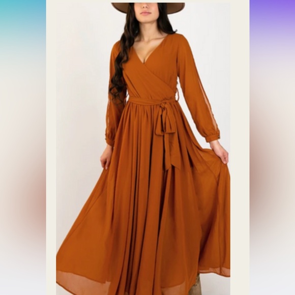Joyfolie Dresses & Skirts - Joyfolie Mia Joy Aniya maxi dress, long sleeve, burnt orange